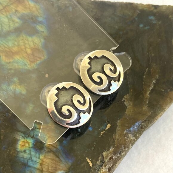 VTG Sterling Silver 925 Southwest Style Thunderbird Round Clip On Earrings - Picture 12 of 16